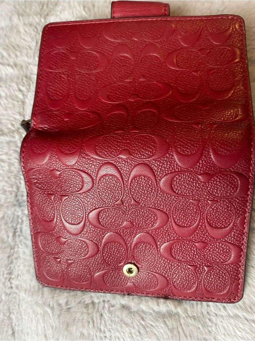Coach Red Embossed Signature Leather Card Holder